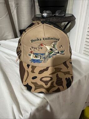 Ducks Unlimited Tan Camo Trucker Cap with Embroidered Ducks